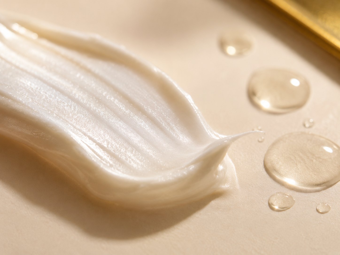 Close-up of a rich skincare cream and serum droplets, representing the aftercare approach at DIORherSkin